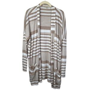 Cyrus Cream And Tan Lightweight Striped Cardigan Size L